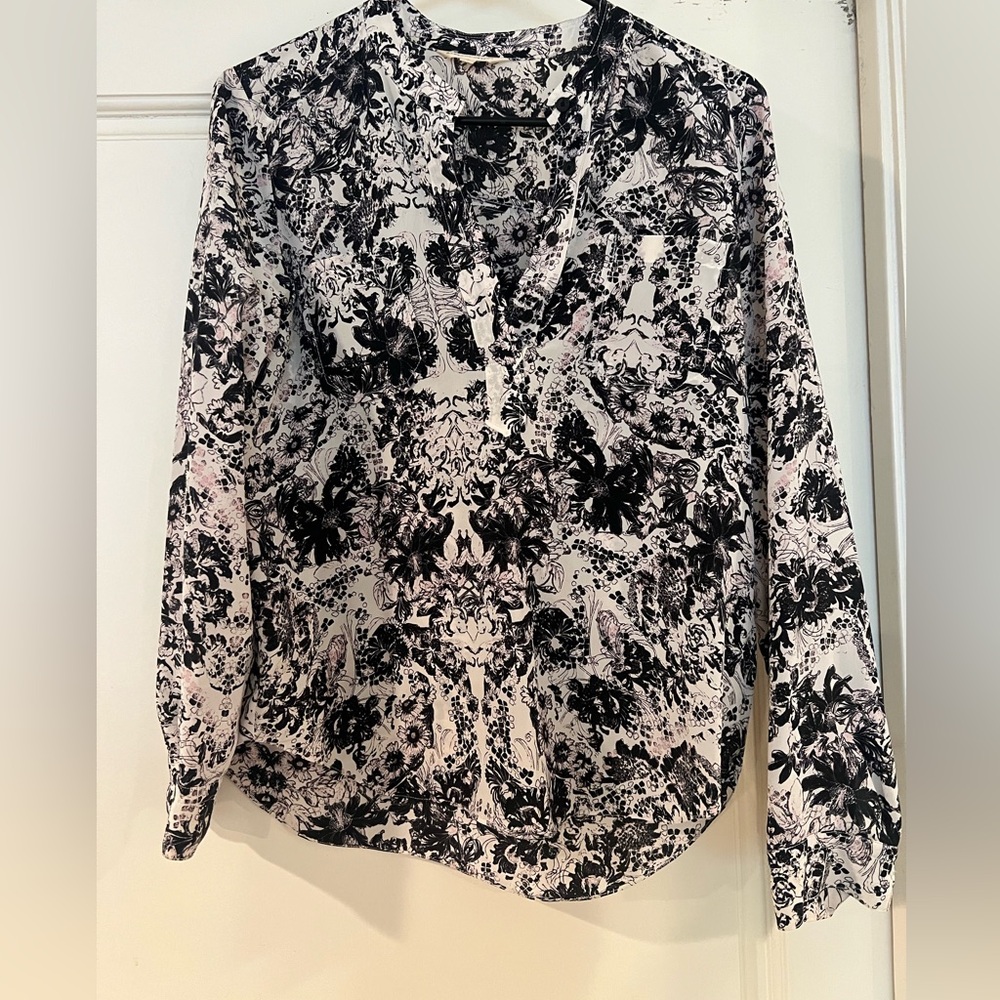 Rebecca Taylor Black and White Floral Button Down Shirt